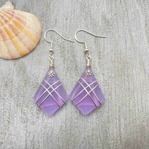 Wire Cross Purple Magical "Color Changing" Sea Glass Earrings Women Jewelry Gift